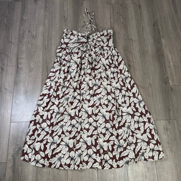 J Crew Cutout Halter Floral Cotton Voile Midi Beach Dress US Women's L New - Picture 2 of 9